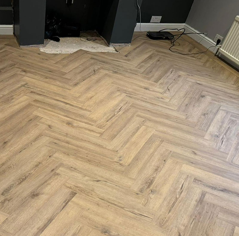 Herringbone flooring installation