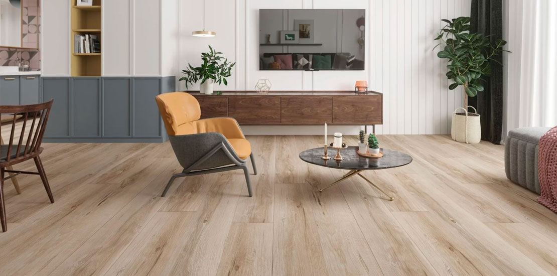 Stylish interior of living room with light pink carpet